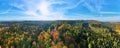 Aerial view of mountains covered with autumn forest Royalty Free Stock Photo