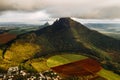 Aerial view of mountains and fields in Mauritius island Royalty Free Stock Photo