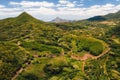 Aerial view of mountains and fields in Mauritius island Royalty Free Stock Photo