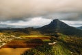 Aerial view of mountains and fields in Mauritius island Royalty Free Stock Photo