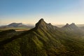 Aerial view of mountains and fields in Mauritius island Royalty Free Stock Photo