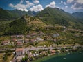 Aerial view of mountains, lake Iseo and town on the shore in Lombardy, Italy Royalty Free Stock Photo