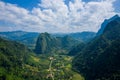 Aerial view of mountains in Nong Khiaw. North Laos. Southeast Asia. Photo made by drone from above. Bird eye view Royalty Free Stock Photo