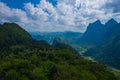 Aerial view of mountains in Nong Khiaw. North Laos. Southeast Asia. Photo made by drone from above. Bird eye view Royalty Free Stock Photo