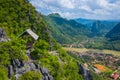 Aerial view of mountains in Nong Khiaw. North Laos. Southeast Asia. Photo made by drone from above. Bird eye view Royalty Free Stock Photo