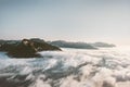 Aerial view mountains over clouds tranquil landscape