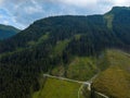 Aerial view on the mountains in the skiing region of Hinterglemm in the Alps in Austria on a sunny summer day