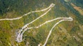 Aerial view of the movement of vehicles on a serpentine mountain road. Croatia Royalty Free Stock Photo