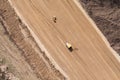 Aerial view of the mover tracks on sand