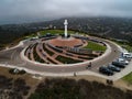 Aerial view of Mt. Soledad National Veterans Memorial with misty background Royalty Free Stock Photo