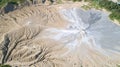 Aerial view mud volcanos landscape view from above aerial view in Buzau Romania