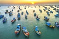 Aerial view of Mui Ne fishing village in sunset sky Royalty Free Stock Photo