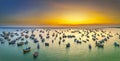 Aerial view of Mui Ne fishing village in sunset sky Royalty Free Stock Photo