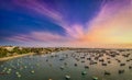 Aerial view of Mui Ne fishing village in sunset sky Royalty Free Stock Photo