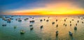 Aerial view of Mui Ne fishing village in sunset sky Royalty Free Stock Photo