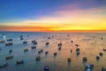 Aerial view of Mui Ne fishing village in sunset sky Royalty Free Stock Photo