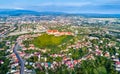 Aerial view of Mukachevo with the Palanok Castle in Ukraine Royalty Free Stock Photo