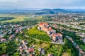 Aerial view of Mukachevo with the Palanok Castle in Ukraine Royalty Free Stock Photo