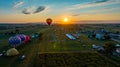 Aerial View of a Multi-Colored Hot Air Balloon, Floating Over Pennsylvania Farmlands at Sunrise, Royalty Free Stock Photo