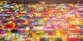 Aerial view multiple colour flea market