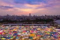 Aerial view multiple colour over night market