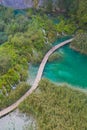 Aerial view of multiple waterfalls and boardwalk at croatia Royalty Free Stock Photo