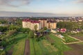 Aerial view of multistory apartment buildings in green residential area Royalty Free Stock Photo