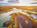 Aerial view of Murray River at sunset. Royalty Free Stock Photo