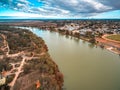 Aerial view of Murray River and the town of Berri. Royalty Free Stock Photo