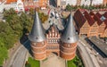 Aerial view of Museum Holstentor in Lubeck