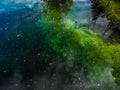 Aerial view of mystically turquoise coloured spring Kiikunlahde in Hollola, Finland