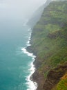 Aerial view of Na Pali coast with mist, Kauai Hawaii Royalty Free Stock Photo