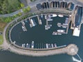 Aerial view of Nacka Strand recreational boat marina from above Royalty Free Stock Photo