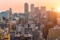 Aerial view of Nagoya cityscape with beautiful sunset