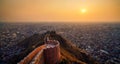 Aerial view of Nahargarh Fort at sunset, Jaipur City, India