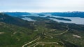 Aerial view of Nahuel Huapi Lake in San Carlos de Bariloche seen from Cerro Cathedral, Rio Negro, Argentina. Royalty Free Stock Photo