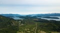 Aerial view of Nahuel Huapi Lake in San Carlos de Bariloche seen from Cerro Cathedral, Rio Negro, Argentina.