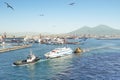 Aerial view of Napoli industrial port with Vesuvius