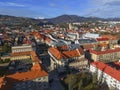 Aerial view of Narodna ulica street in Banska Bystrica during winter