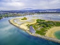 Aerial view of Narooma inlet - residential buildings, shallow water. NSW, Australia. Royalty Free Stock Photo