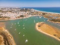 Aerial view of nature and city of Alvor, Algarve, Portugal