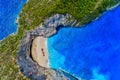 Aerial view of Navagio Shipwreck Beach in Zakynthos island, Gr Royalty Free Stock Photo
