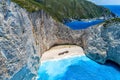 Aerial view of Navagio (Shipwreck) Beach in Zakynthos island, Gr