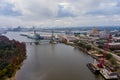 Aerial view of the Neches River Railroad bridge in Beaumont, Texas