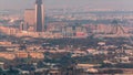 Aerial view of neighborhood Deira and Dubai creek with typical old and modern buildings timelapse. Royalty Free Stock Photo