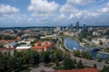 Aerial view of Neris River with the modern buildings of the new city center southern Snipiskes - Vilnius, Lithuania Royalty Free Stock Photo