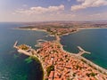 Aerial view of Nessebar, ancient city on the Black Sea coast. Royalty Free Stock Photo