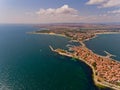 Aerial view of Nessebar, ancient city on the Black Sea coast . Royalty Free Stock Photo