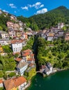 Aerial view of Nesso, a picturesque and colourful village sitting on the banks of Lake Como, Italy