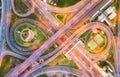 Aerial view network or intersection of highway road for transportation or distribution concept background Royalty Free Stock Photo